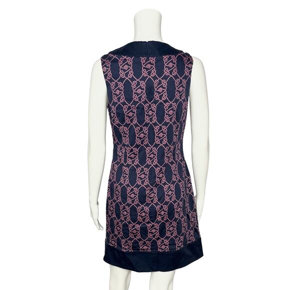 Vineyard Vines Nautical Midi V Neck Sheath Dress Sleeveless Navy Pink Size 4 - Picture 2 of 4
